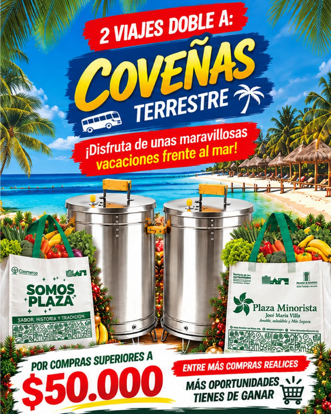 Premios: 2 viajes dobles a Coveñas y 2 barriles por compras superiores a 50.000 pesos